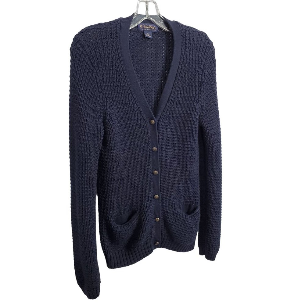 Brooks Brothers Womens Sz M Cardigan Chunky Textured Button Pockets Merino Wool